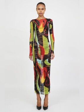 Kim Shui Green Swirl Maxi Dress size L